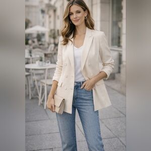 Bardot Double-Breasted Blazer in Cream – Size L (AU 12 / US 8 / UK 12 / EU 40)